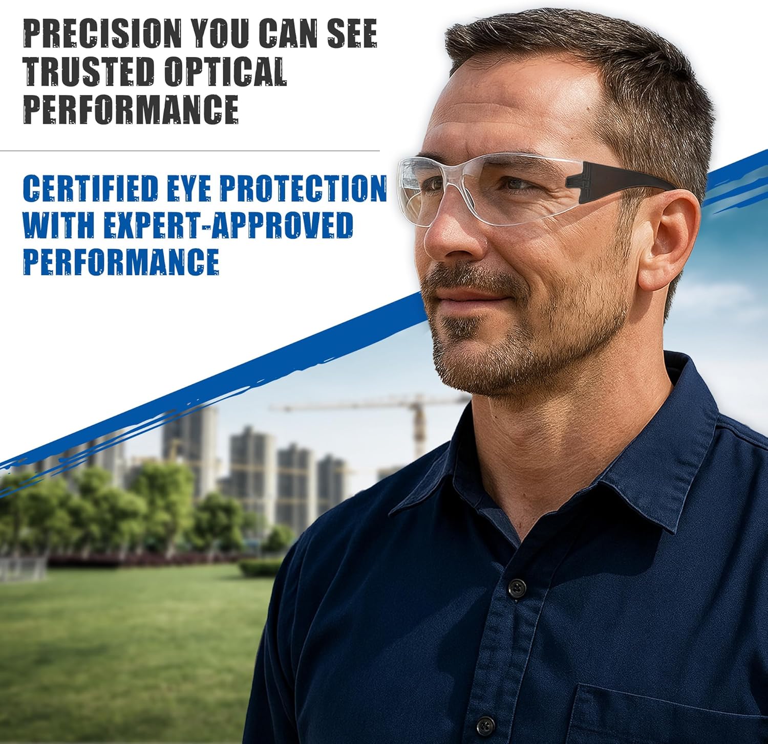Rugged Blue Diablo Safety Glasses - Black Frame -12 Pack | Clear Lens Protective Eyewear | Lightweight Frameless Design | Scratch-Resistant Lens for Work Construction Lab and Industrial Use