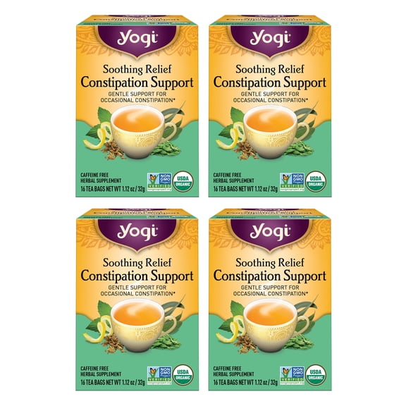 Yogi Soothing Relief Constipation Support-Organic Senna Leaf-Aids Constipation-Laxative Tea Blended with Peppermint & Sage-16 Tea Bags per pack (4 Packs)