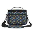 thumbnail image 2 of Dinosaur and Text Navy Blue Pattern Insulated Lunch Box for Women Men, Medium Leakproof Cooler Bag with Adjustable Strap, 10"x6.7"x8", 2 of 6