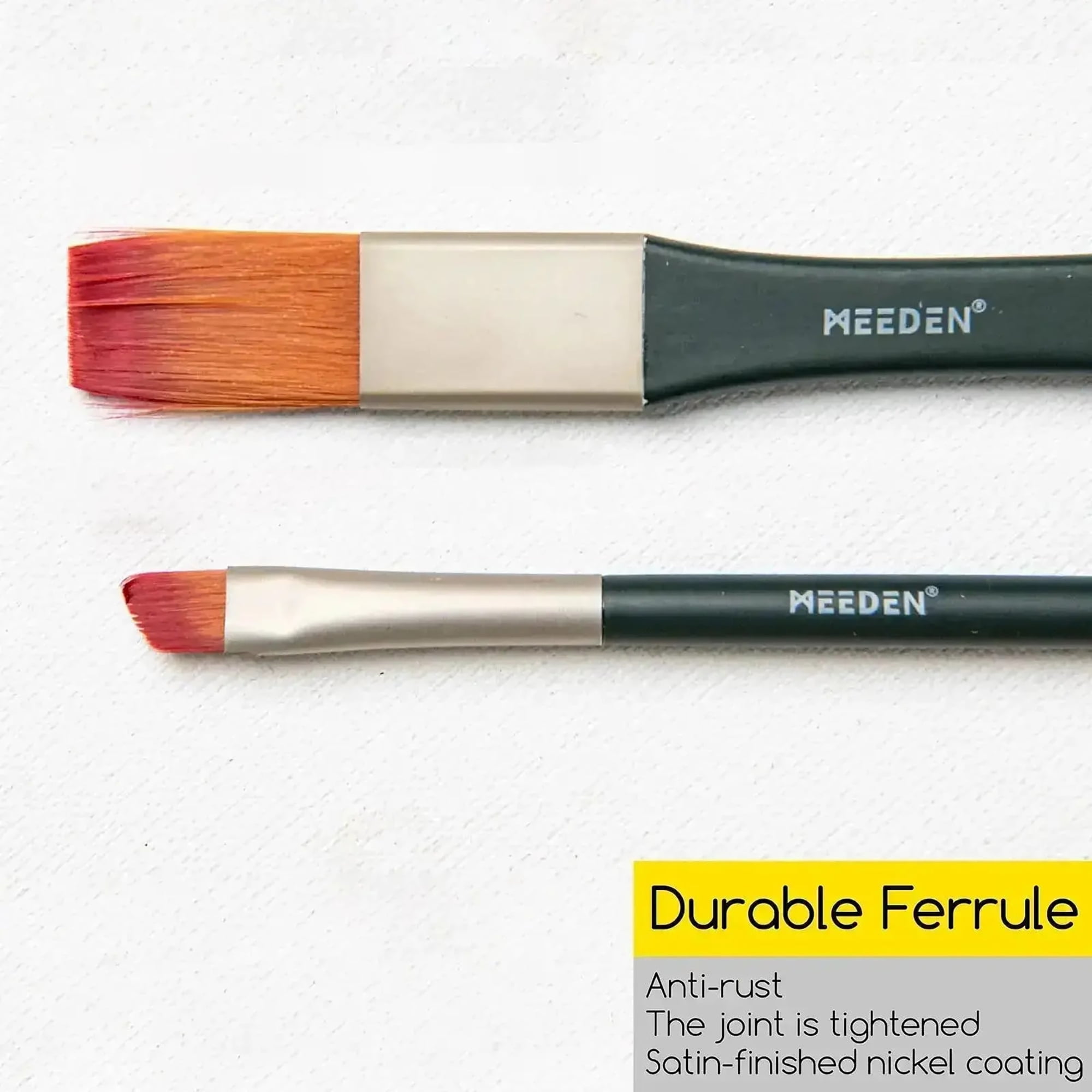 MEEDEN: Acrylic Paint Brushes Set - 10 Piece Variety - Flat, Fan, Angle & Detail Professional Brushes, Nylon Bristles, Natural Wood, Ergonomic Shaped