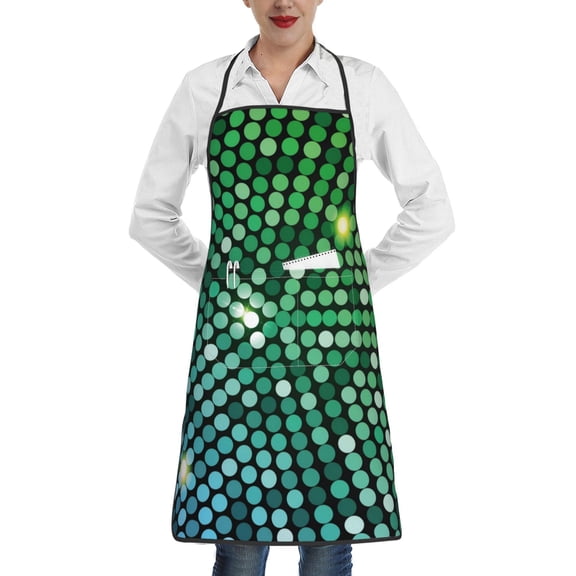 Easygdp Green Disco Lights Apron Waterdrop Resistant with 2 Pockets,Oil Resistant Cooking Kitchen Chef Apron for Women Men