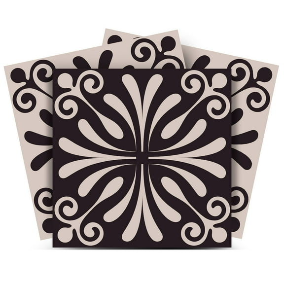 Mi Alma Floral Black Gray Tile Stickers - Removable Vinyl 4x4, 24 pcs