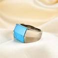 thumbnail image 3 of PAMTIER Unisex Stainless Steel Vintage Simple Geometry Fold Square Cut Simulated Turquoise Gemstone Biker Ring Wedding Band Silver Size 12, 3 of 6
