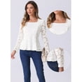 thumbnail image 2 of DARING DIVA Women's Lace Square Neck Long Sleeve Stretch Peplum Blouses XS White, 2 of 6