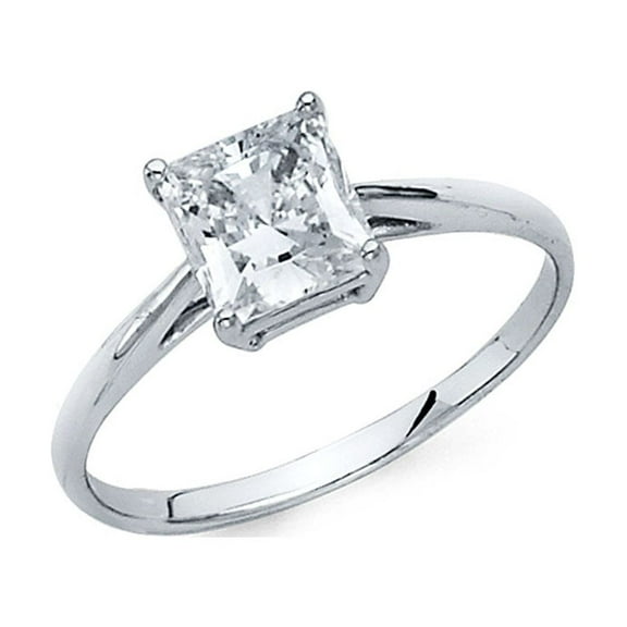 14k White Gold CZ Princess Solitaire Engagement Ring Annivesary Single Stone Square CZ Band Size 7