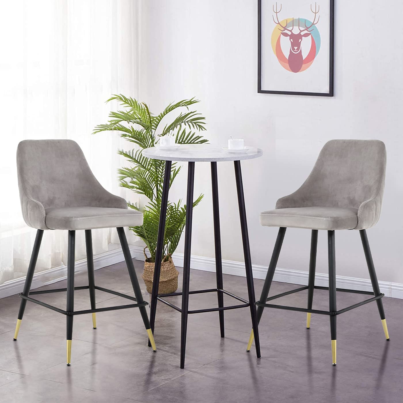 Buy Omni House Bar Stools Set of 2 ,Velvet Gray Upholstered Counter