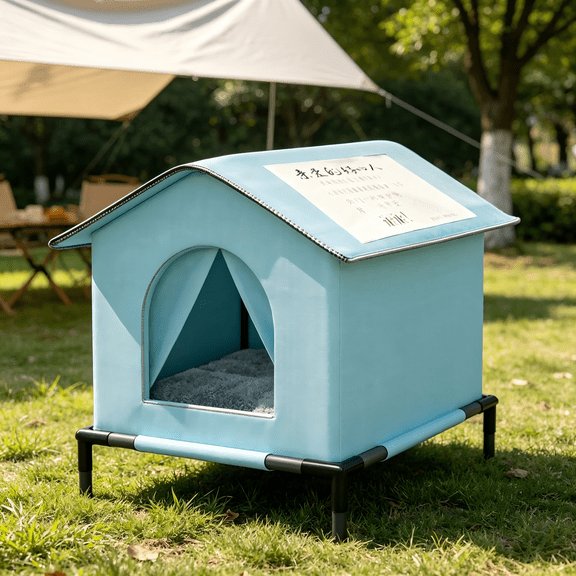 Outdoor Cat Shelter Waterproof Stray Cats House Rainproof Cold Resistant Winter Pet Tent with Support Stand Heavy Duty Oxford Cloth Blue Small