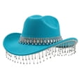 thumbnail image 1 of Aocisk Stylish Western Cowboy Hat For Women Men With Large Round Gemstone Rhinestone Fringe Decorations Ideal Party Event Accessory Light Blue One Size, 1 of 3