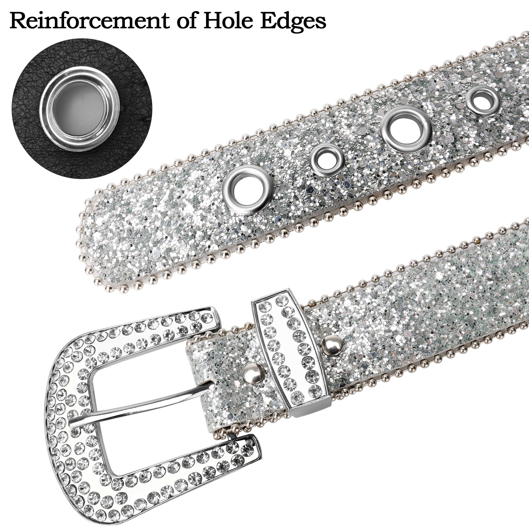 Mens & Womens Rhinestone Belts Western Crystal Diamond Shinning Silver Belt for Dress Jean Pants