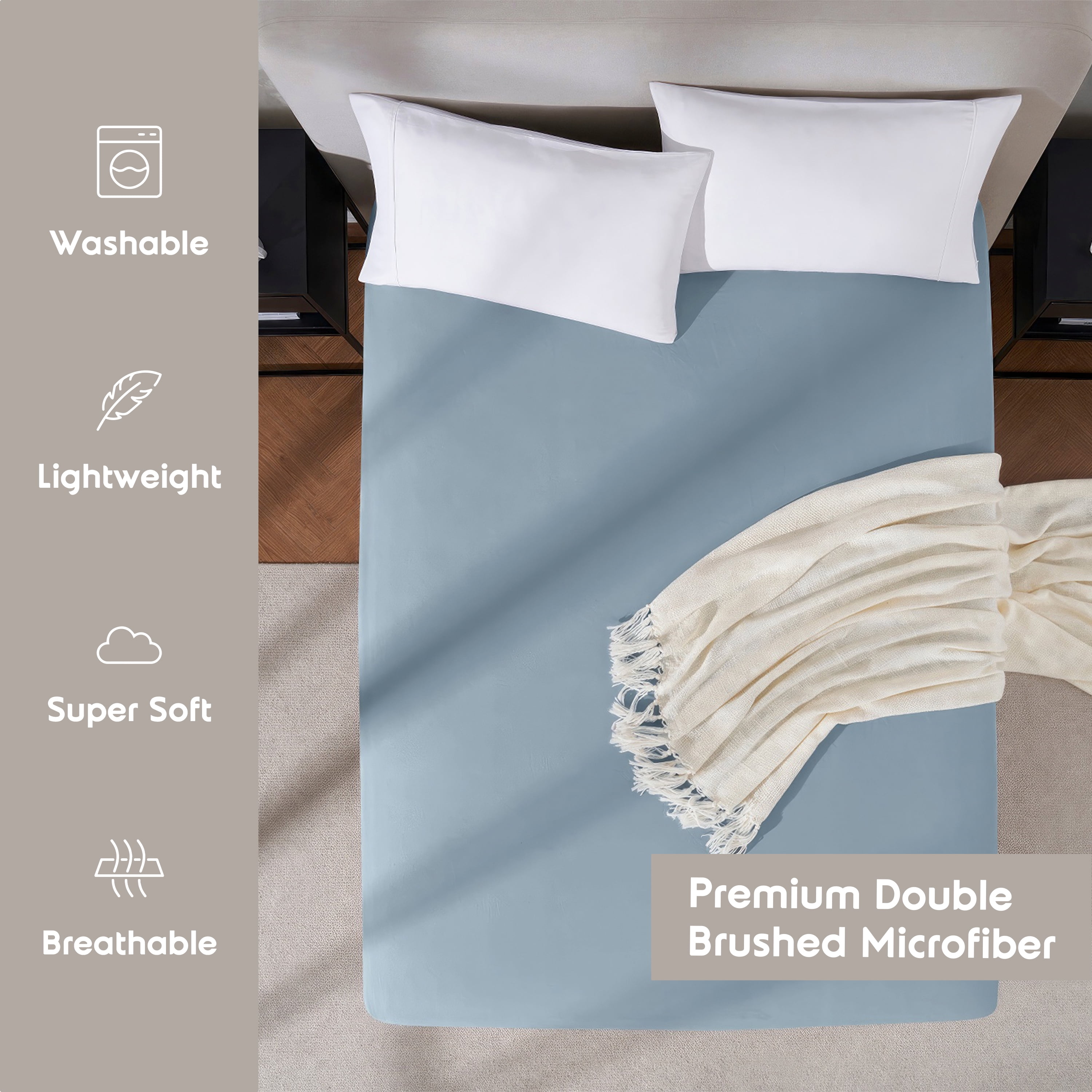 Lammaloe 2 Pack Extra Deep Pocket King Fitted Sheet Only, Fits 18" to 24" Mattress, Soft Microfiber Fitted Bed Sheet, Stone Blue
