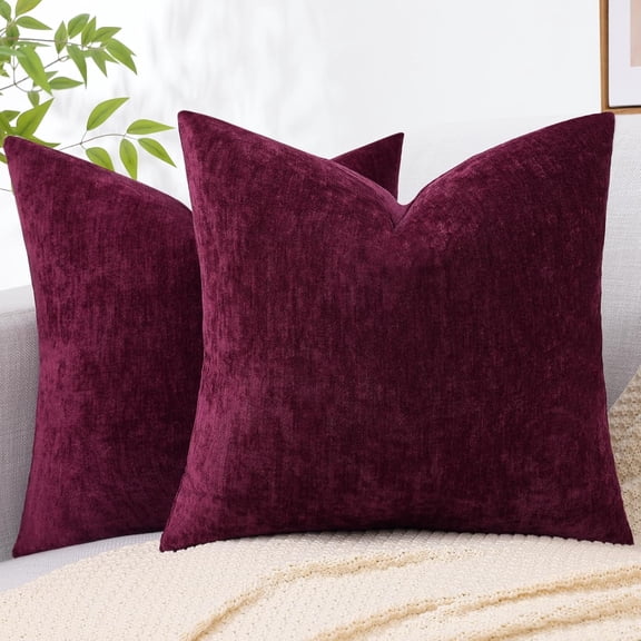 Ryan  Christmas Couch Throw Pillow Covers 18x18 Set of 2, Decorative Soft Neutral Chenille Solid Dyed Square Pillow Covers for Sofa Bed Living Room, Rhododendron