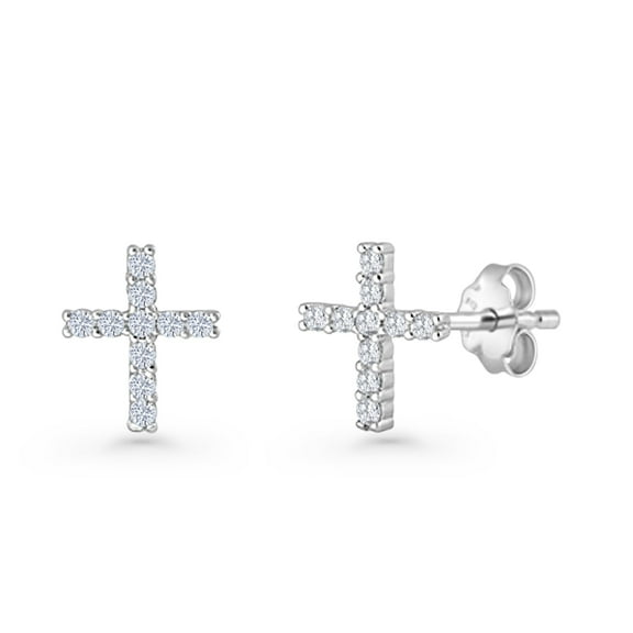 Cross Stud Earrings CZ 925 Sterling Silver 9mm