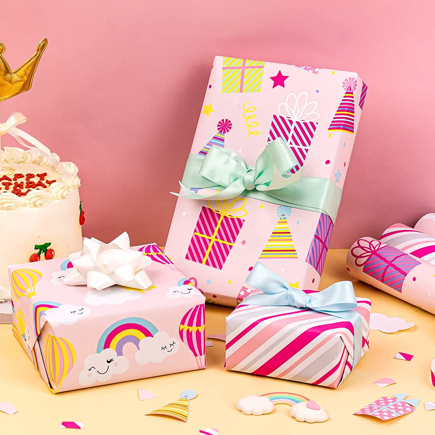 12m Happy Birthday Gift Wrapping Paper - 4 x 3m Roll's - Unisex Male Female