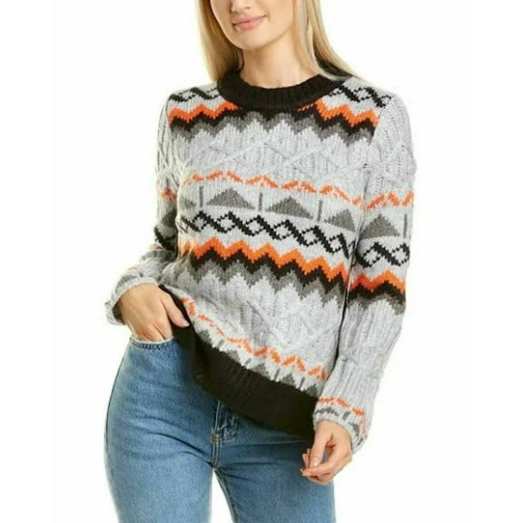 new MAGASCHONI women sweater G101130 black light grey orange acrylic sz S $88