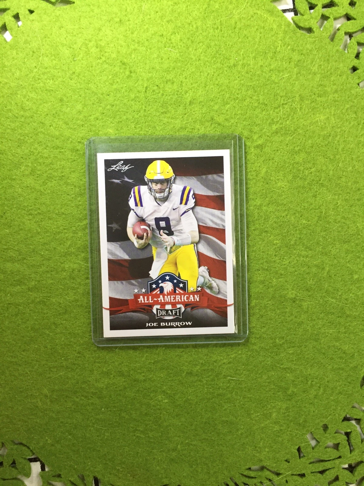 JOE BURROW ROOKIE CARD JERSEY #9 LSU RC 2020 Leaf Football All-American BENGALS