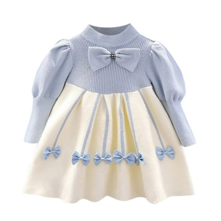 

koaiezne Kids Toddler Child Baby Girls Long Sleeve Patchwork Bowknot Sweater Princess Dress Outfits Girl Small Dress Casual Dresses for Teen Girls