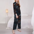 thumbnail image 3 of Disketp Blue and Red Roses Artwork Pajamas Set Long Sleeve Sleepwear Womens Button Down Nightwear Pj Sets-{designName}-Large, 3 of 7