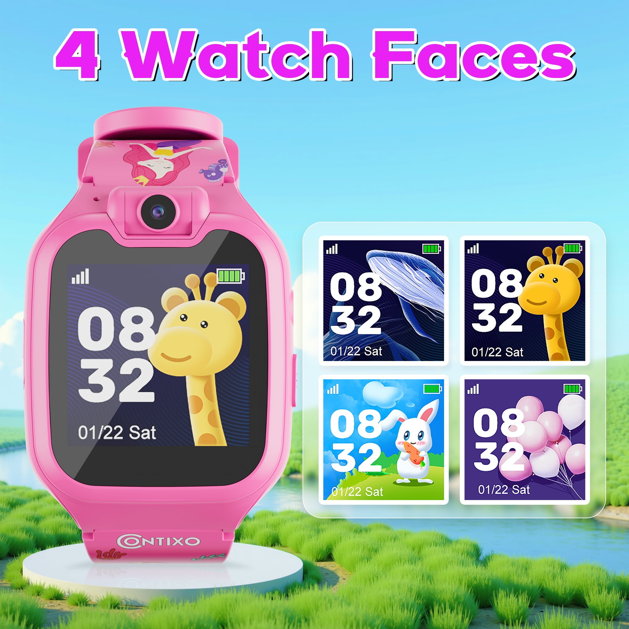 Contixo Kids Smart Watch with 1.54” HD Touch Screen, Kids Watch with 16 Educational Games and Rotating Camera, Pink
