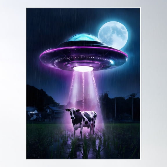 Cow Abduction By Aliens. Poster Wall Art, Modern Wall Decor For Living Room Bedroom, 8x12 UNFRAMED