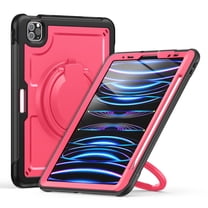 Decase for iPad Pro 11 Inch (2022/2021/ 2020/2018) Case,Rugged Shockproof Tablet Cover with 360° Rotating Hand Strap Foldable Hidden Stand,for iPad 11 (4th/ 3rd/ 2nd/ 1st) Generation,Rose