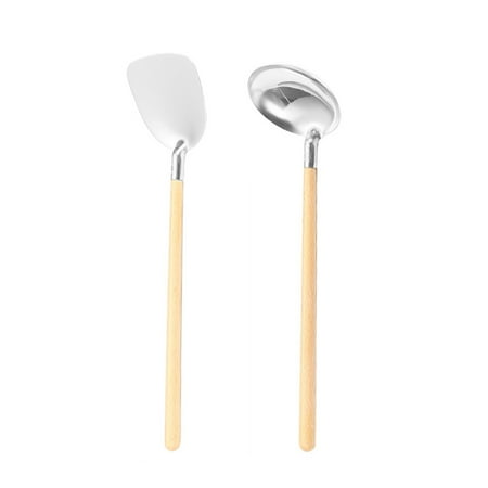 

New Stainless Steel Cooking Utensils for Modern Cooking and Serving Ladle Skimmer Spatula with Wood Handle Kitchen Use