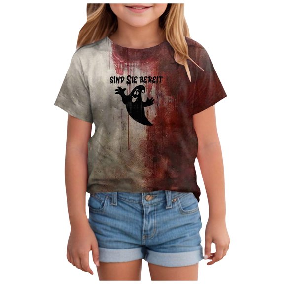 HCNTES Kids Halloween Shirt Boys Girls Pumpkin Face Ghost Monster Truck Graphic Tees Toddler Halloween Short Sleeve Tops(1-2 Years,O32-Coffee)