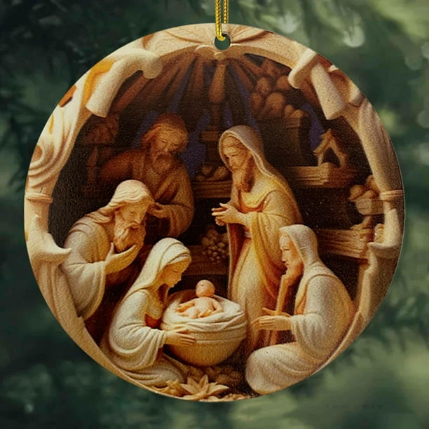 Adornos navideños, adornos navideños, regalos navideños, colgante de bendición de nacimiento con visión estereoscópica navideña, efecto 3D, adornos colgantes de acrílico para coche, colgante