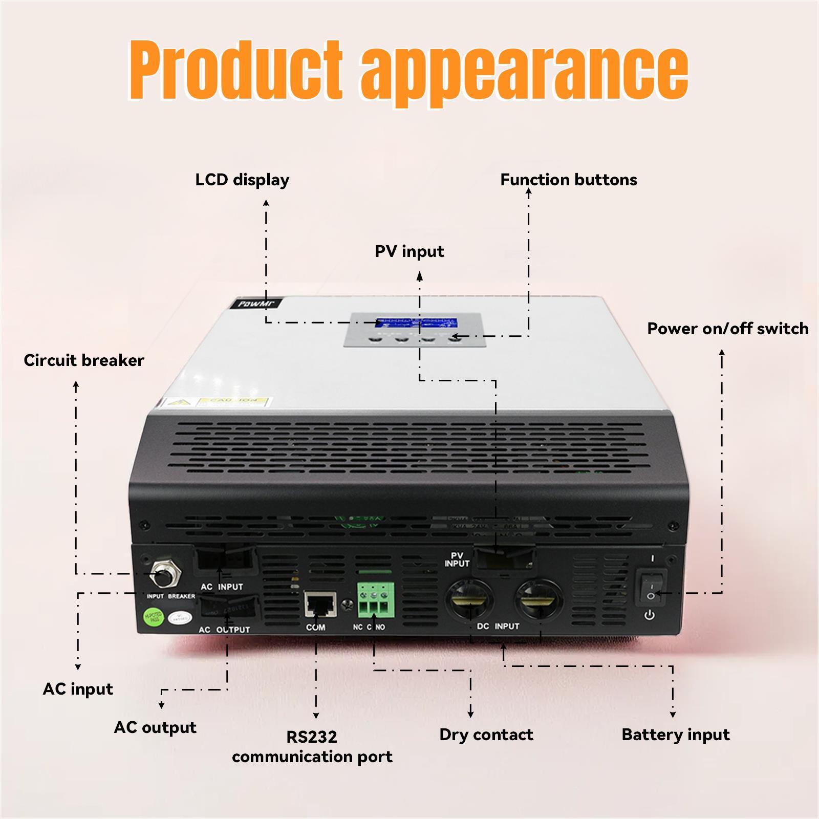 3KVA Hybrid Solar Inverter DC 24V to AC 110V Built-in 50A PWM Solar Controller
