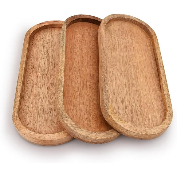 Mango Oval Wood Tray Set of 3 Perfect for Food Holder/BBQ, Serve Cheese, Sushi, Holiday Snacks, and More. (12" x 5" x 0.75")