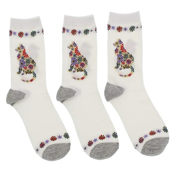 Sock Drawer Women's Novelty Fun Colorful Calico Kitty Cat Crew Socks (3 Pr)