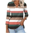 thumbnail image 2 of CLOISE Tees for Women Fall Trendy Striped Blouses Lapel V Neck 3/4 Sleeve Tees Loose Colorblock Basic Tops Y2k Outfits Orange S, 2 of 5