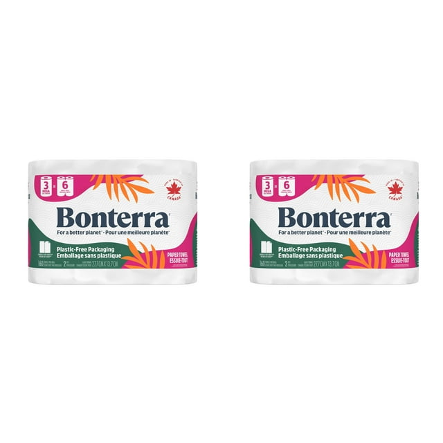 Bonterra Essuie-Tout à Double Rouleau, 2 Épaisseurs, Lot de 3 - 2 Paquets