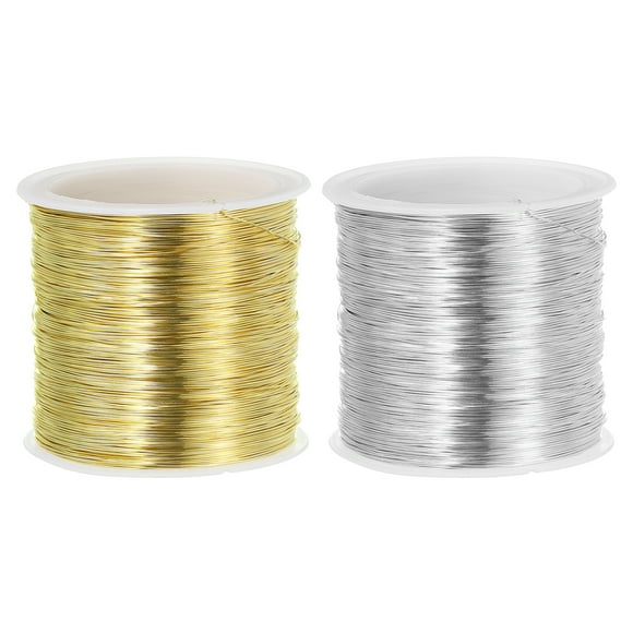 Unique Bargains 328 Feet 0.3mm 28 Gauge Solid Bare Copper Wire Pure Copper Wire, Gold Tone/Silver Tone 2 Roll