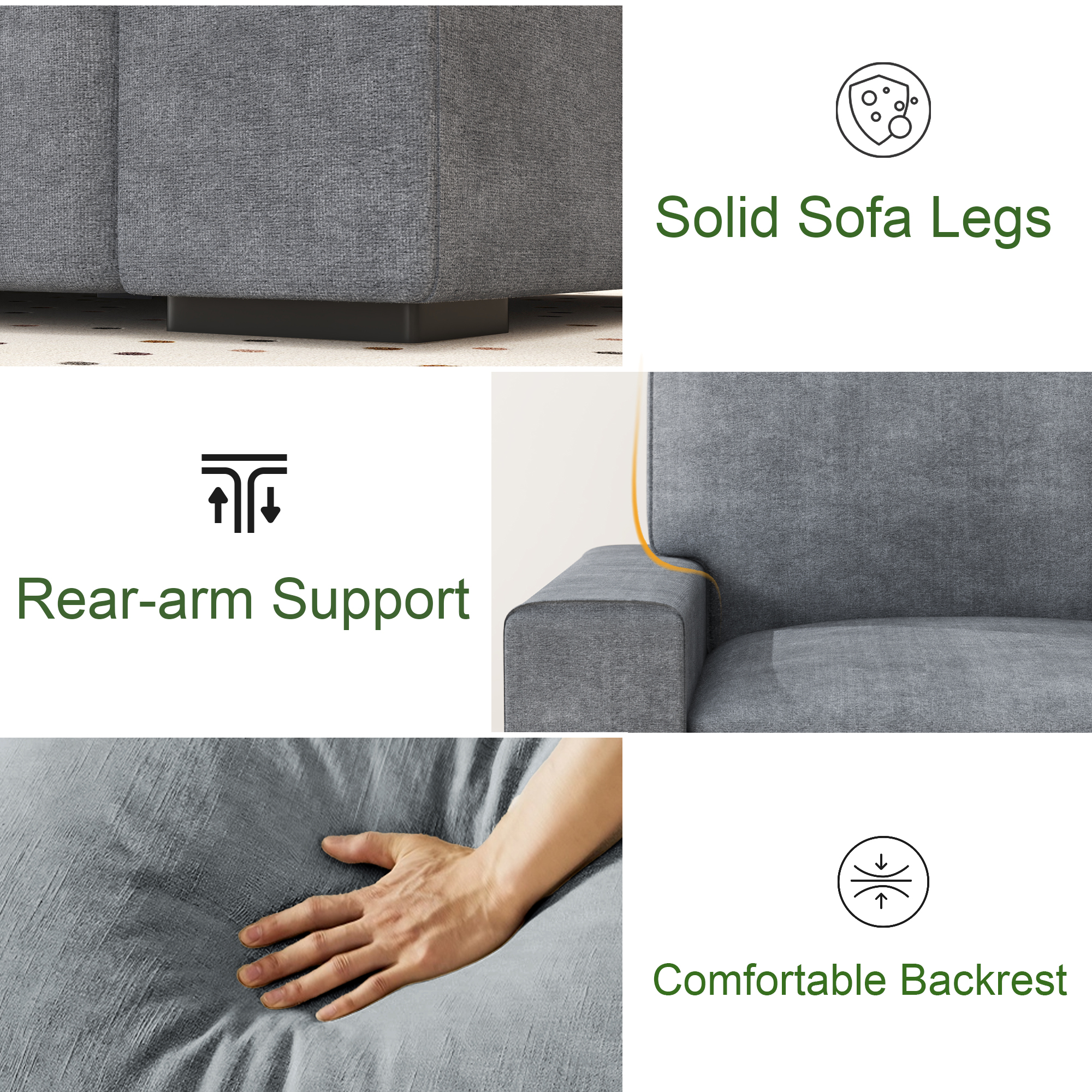 AAQZ 87" Comfy Sofa for Living Room, 3 Seater Chenille Fabric Couch for Small Space, Light Gray
