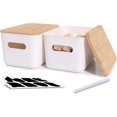 thumbnail image 1 of 2PCS Plastic Storage Bins with Bamboo lids Stackable Storage Containers for Organizing, Bundled with Labels and Marker 10.24 x 7.01 x 6.1 inch(2 PCS-10.24 x 7.01 x 6.1 inch), 1 of 6
