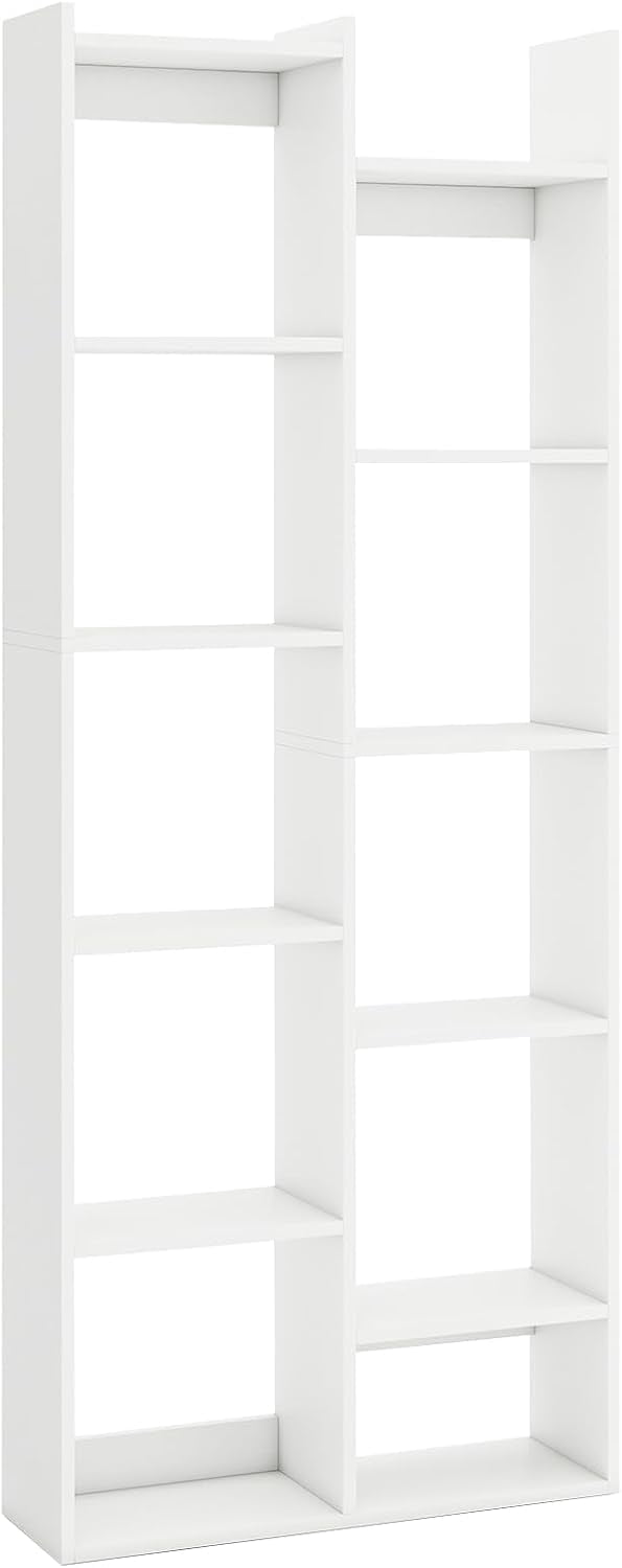 6-Tier Bookshelf, Tall Bookcase with 12 Open Shelves, Wooden Display Shelf, Narrow Bookshelves & Bookcases, Book Shelf for Living Room, Bedroom, Study, Small Spaces (1, White)