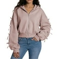 thumbnail image 3 of Bibifish Womens Hoodies Fall Cute Bow Sleeve Cropped Full Zip Hooded Sweatshirts Open Front Tops, 3 of 6