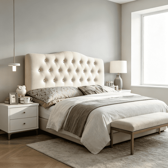 Queen Diamond Tufted Upholstered Headboard, Sturdy and Durable Solid Wood Headboard, Fabric Headboard with Adjustable Height, Modern Button Diamond Design Head Board, Beige
