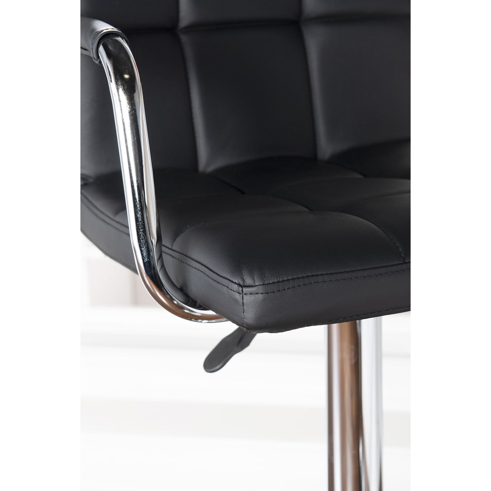 Linon White Quilted Faux Leather Gas-Lift Adjustable Swivel Bar Stool in Chrome