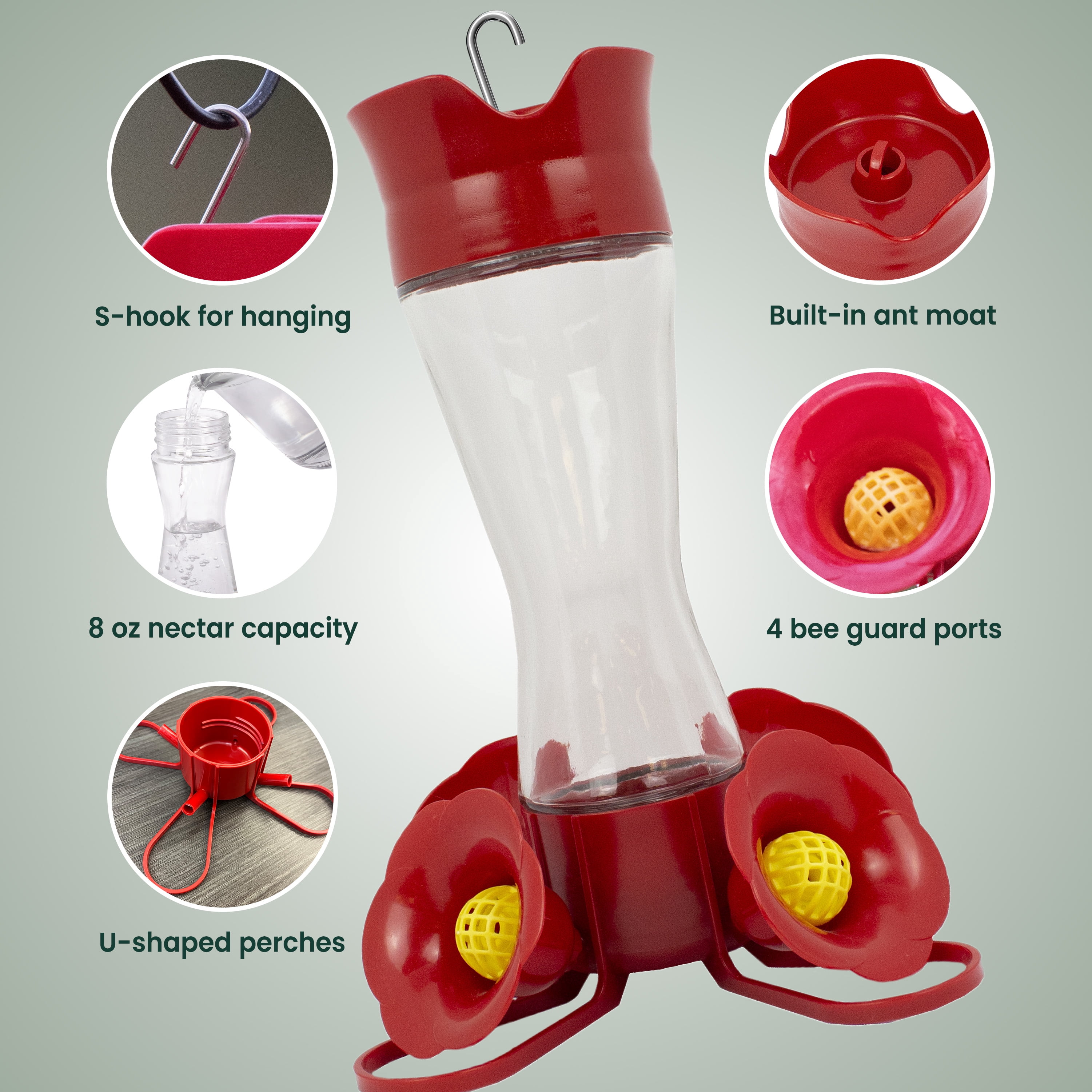 Perky-Pet Pinch-Waist Glass Hummingbird Feeder 8 oz Capacity, Red