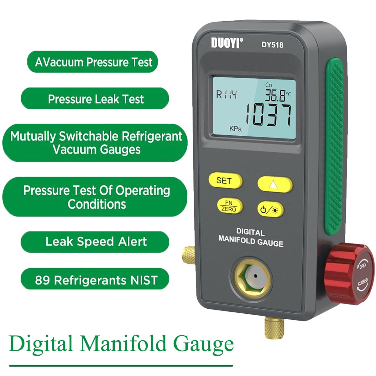 Refrigeration Digital Manifold Gauge, HVAC Vacuum Pressure Gauge, Air