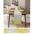 thumbnail image 3 of Table Runner Dresser Scarves 36 Inch Long, Modern Morocco Trellis Grid Tile Linen Dining Table Runners on Abstract Yellow Grey Tabletop Scarf for Wedding Holiday Party Kitchen, 3 of 7