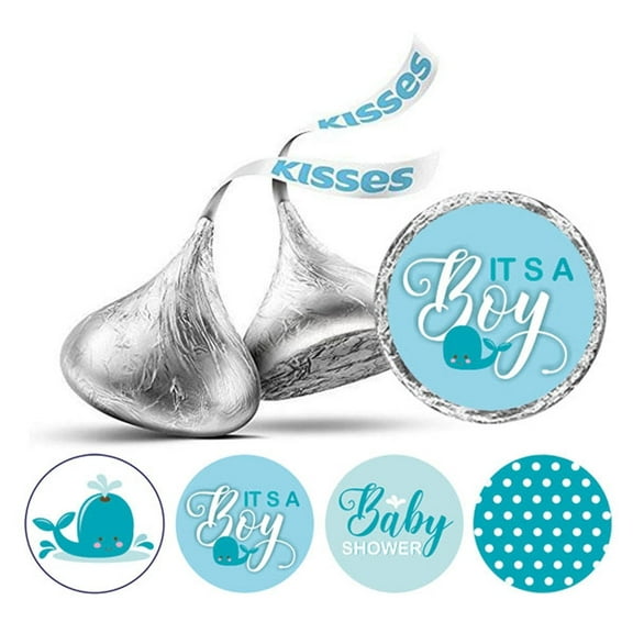 Darling Souvenir 190 Pieces Light Blue Baby Shower Chocolate Drop Labels Stickers - Self-Adhesive Mini Candy Wrappers for Favors & Party Decorations