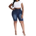 thumbnail image 5 of Gocolloa Women's Plus Size High Waisted Stretchy Jean Shorts 10" Inseam Raw Hem Denim Bermuda Shorts Dark Blue 14W, 5 of 5