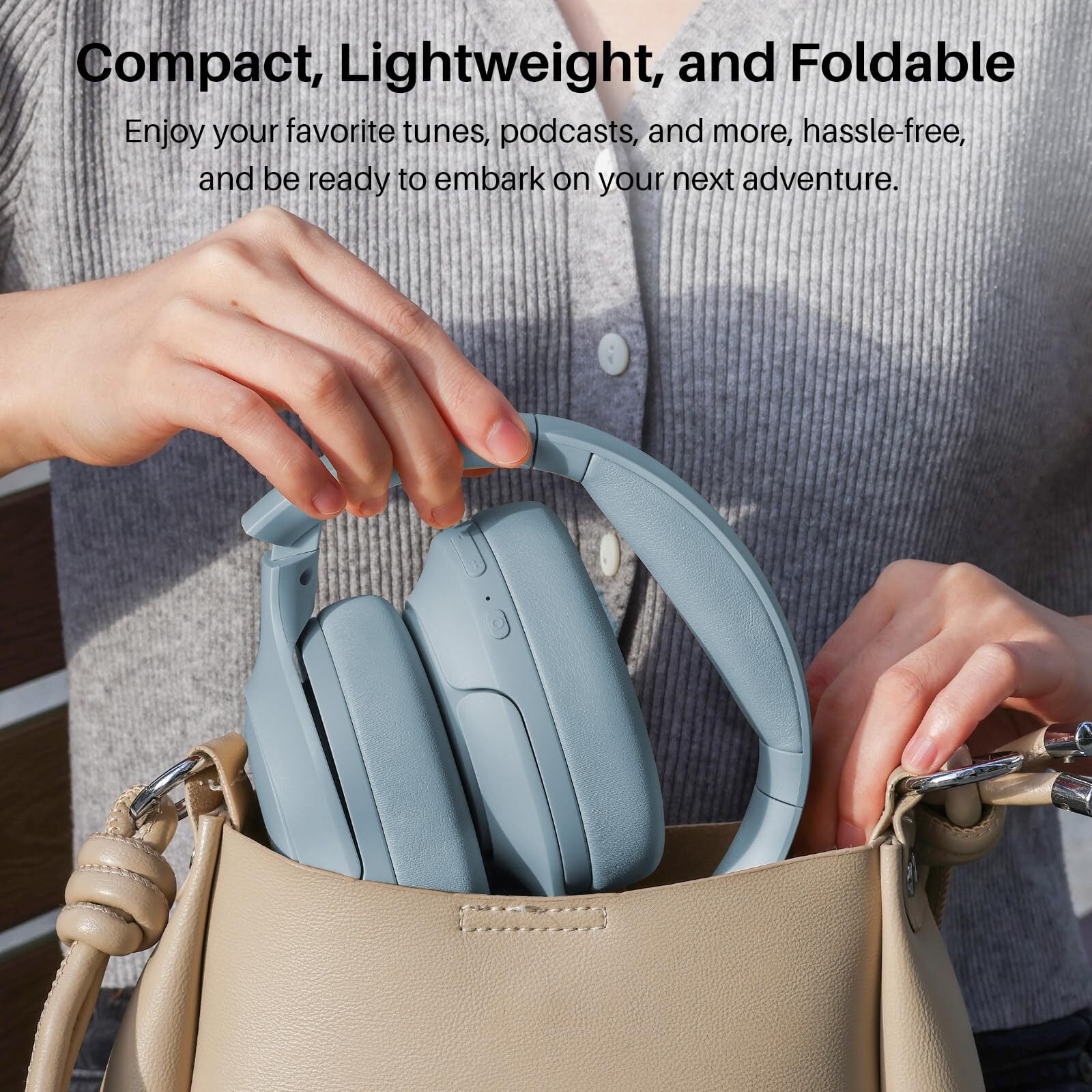 TOZO HT2 Hybrid ANC Wireless Bluetooth Headphones, Hi-Res Audio, 60H Playtime, Foldable, Blue