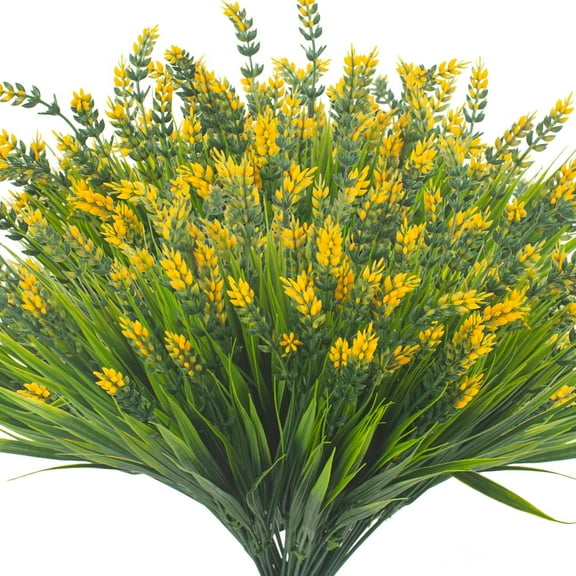 Artificial Plants Outdoor Fake Grass with Flowers UV Resistant Greenery Garden Porch Window Box Decorating (Purple)