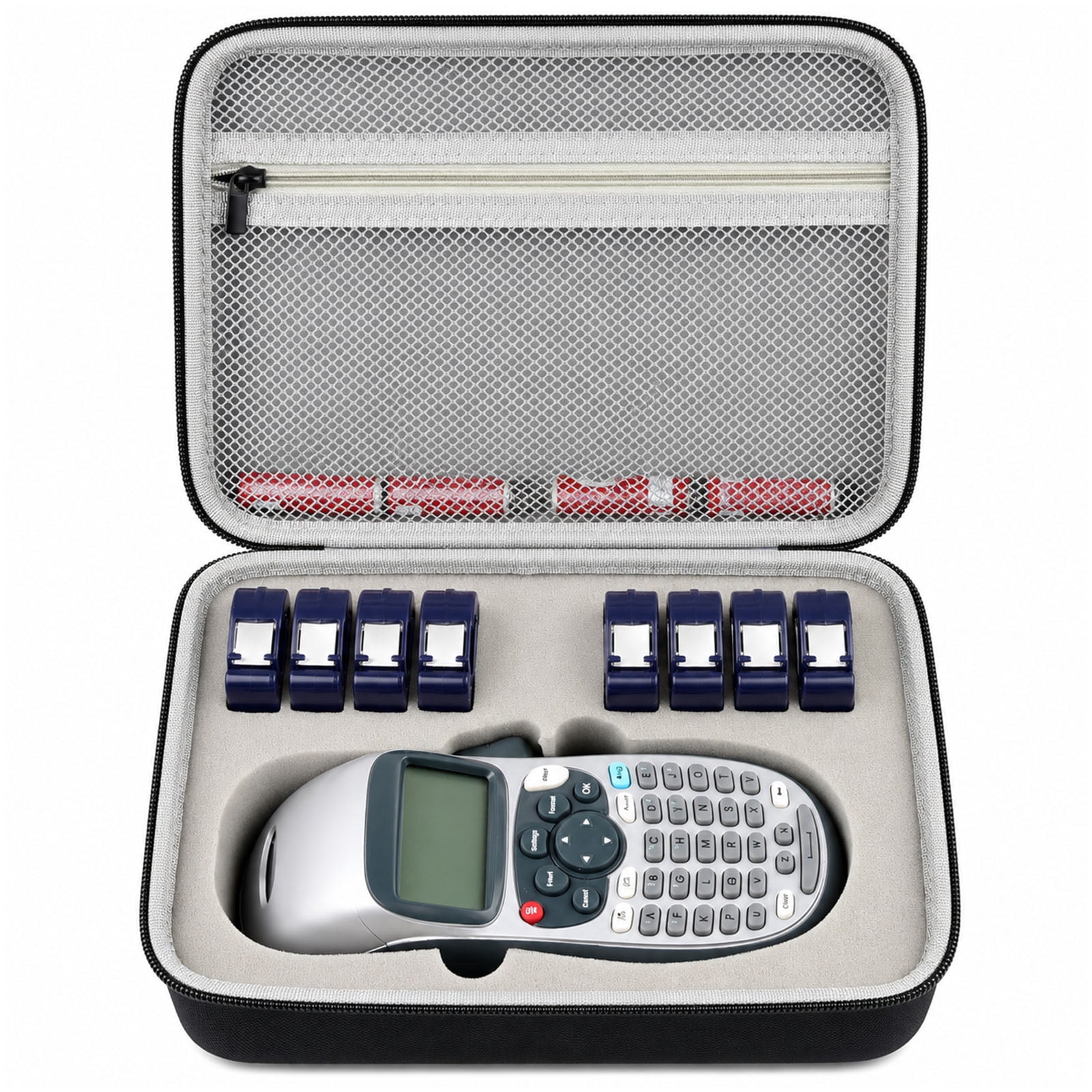 Case Compatible with DYMO LetraTag LT-100H Handheld Label Maker Machine, Holder for Labeler Makers Printer Machine & Labeling Tapes Refills, with Mesh Pocket for Accessories- (Grey Sponge)