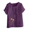 thumbnail image 4 of Liquidation d'Économies! BEFOKA Hauts pour Femmes Grande Taille en Liquidation, Blouse T-shirt d'Été Décontractée pour Femmes, Haut Décontracté pour Femmes en Lin à Col Rond Imprimé à Manches Courtes avec Boutons T-shirt Blouse, 4 of 4