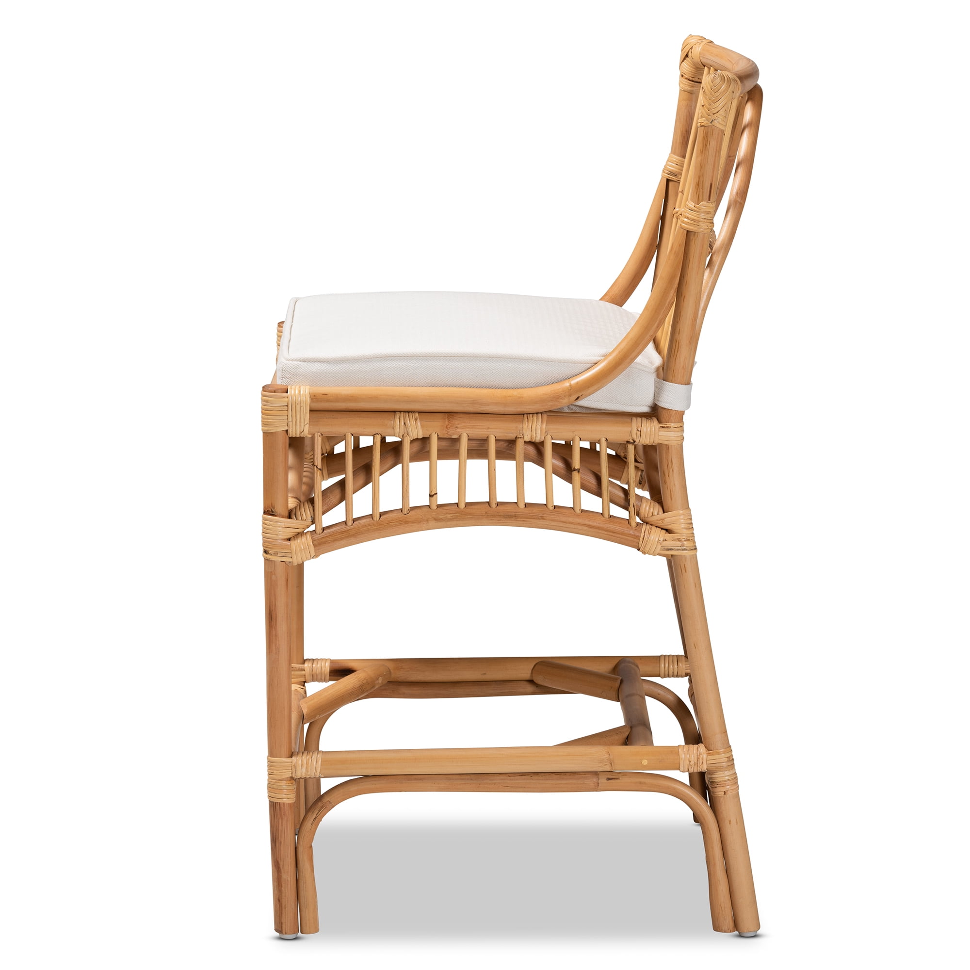 bali & pari Rose Bohemian Rattan Counter Stool with Upholstered Cushion, Natural Brown/White