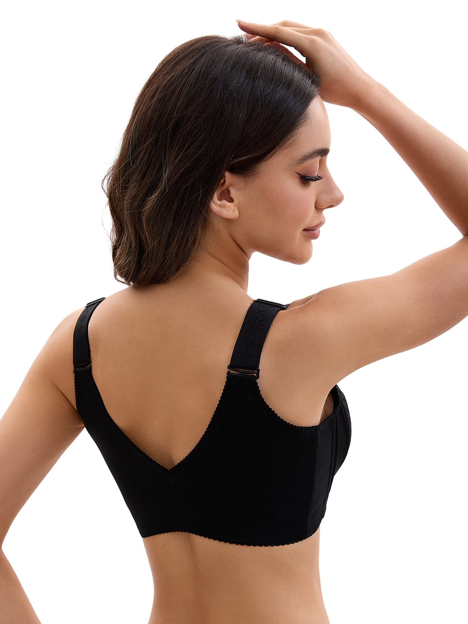 Unique Bargains Lace Front Closure Full Coverage Wirefree Bras E 44 Black